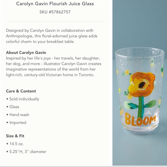 2 Anthropologie Carolyn Gavin Inspire Juice Glasses 1 Blue & 1 Yellow Set - Picture 3 of 9